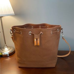 Canvas Bucket Bag with Leather Straps